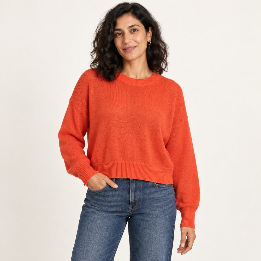 Madewell Sweater WMNS XXS Orange Loose Knit Crewneck Cotton Lightweight Casual